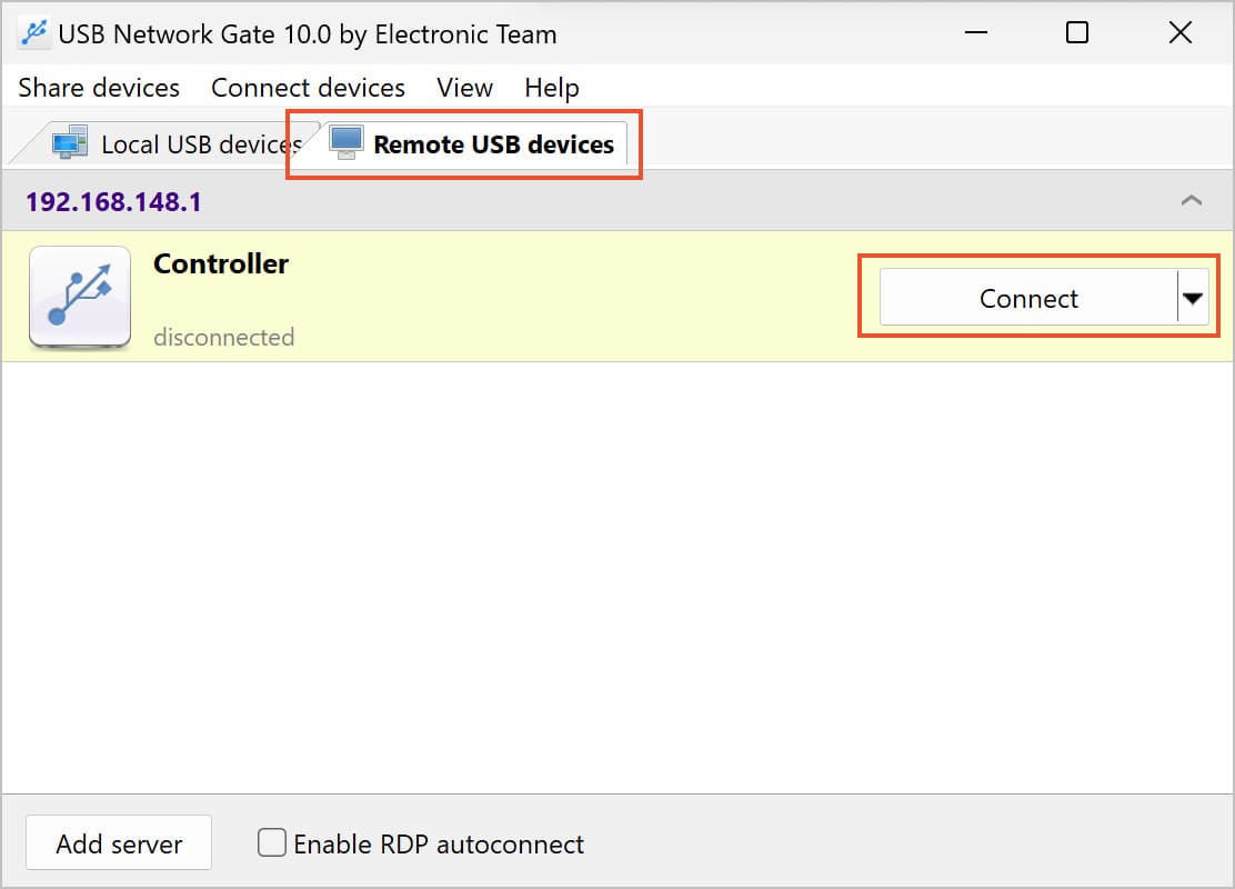  start USB Network Gate on the RDP server