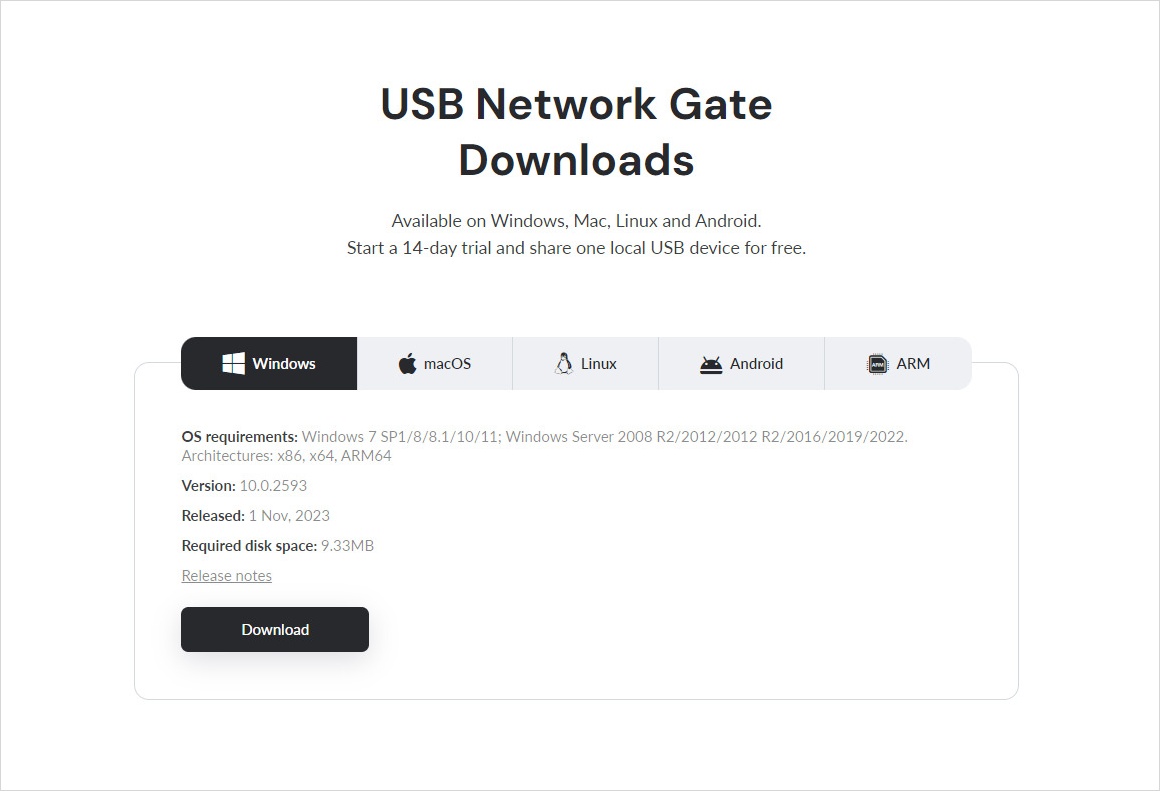  安装 USB Network Gate