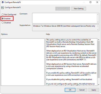 Configure RemoteFX Settings