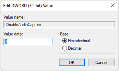 Registry Editor Audio Capture Setting