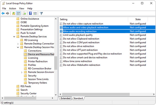 Audio Redirection Settings