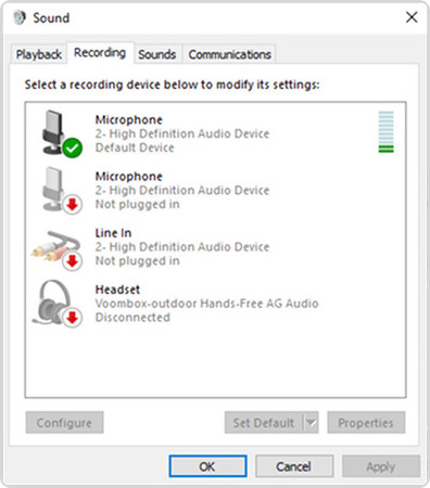 Sound Settings Window